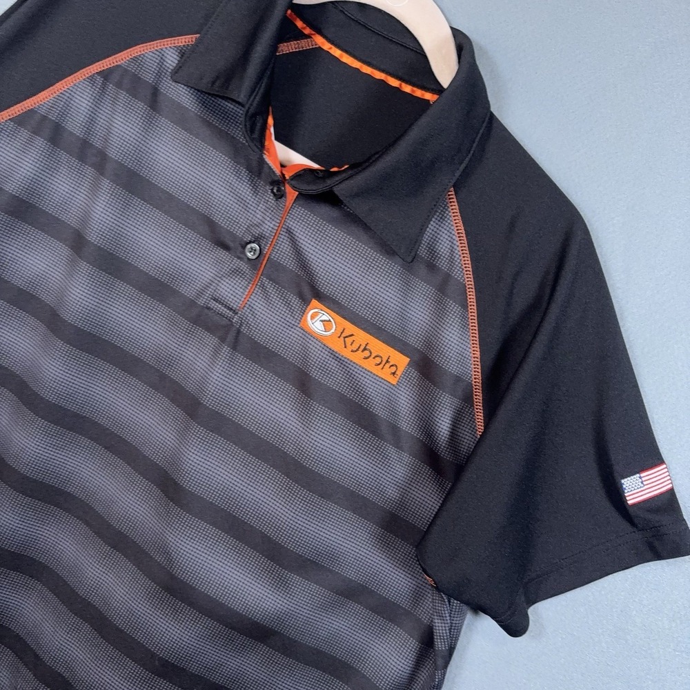 Kubota Polo Shirt Mens Sz XL Black Striped Lightweight Logo